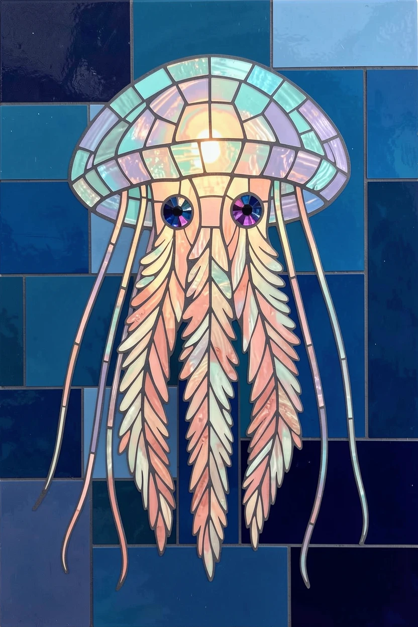 A close-up portrait of a jellyfish glowing softly as it drifts through deep blue water, showing rich fur or feather detail and expressive eyes.
