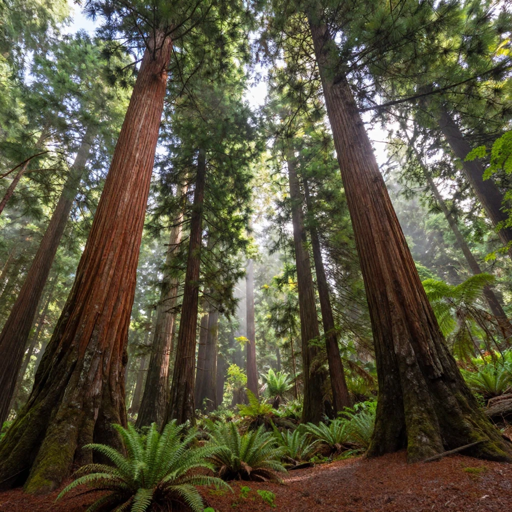 A Redwood forest with towering ancient trees