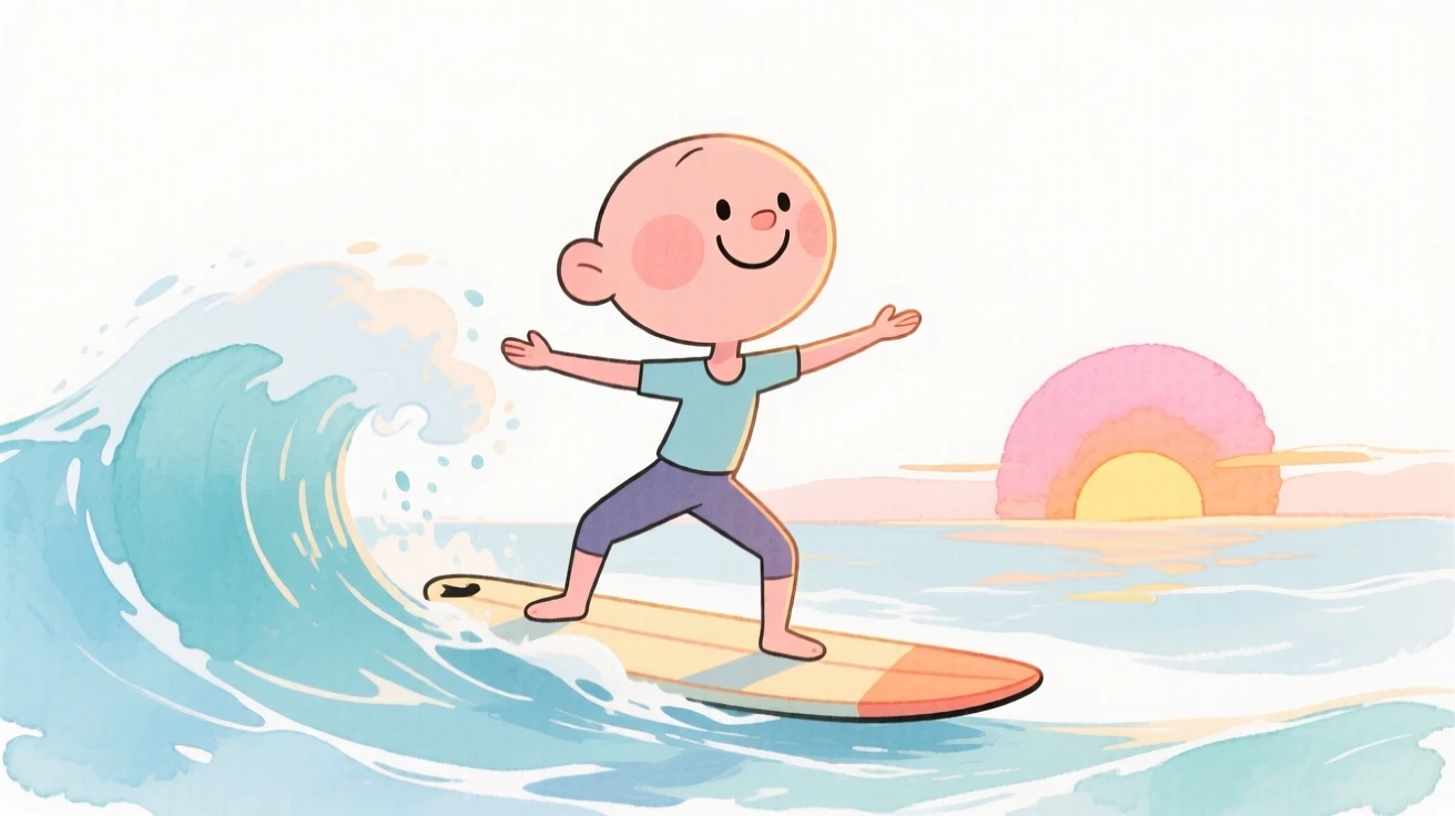 A yoga practitioner catching the perfect wave at sunrise