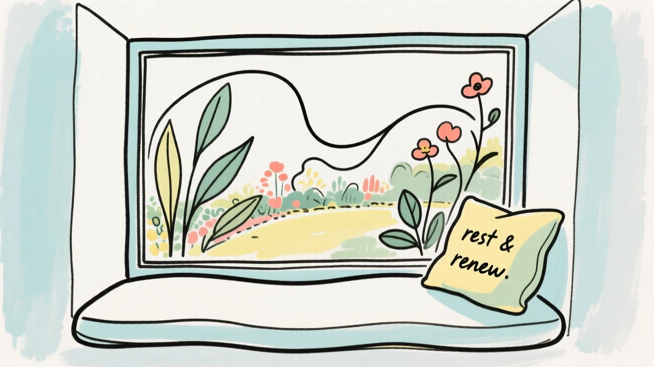 A window seat overlooking a garden