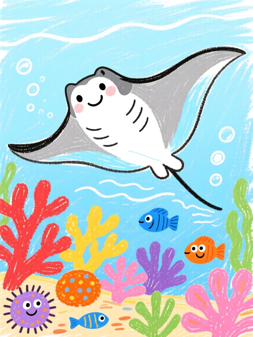 A graceful manta ray gliding over a vibrant coral reef.
