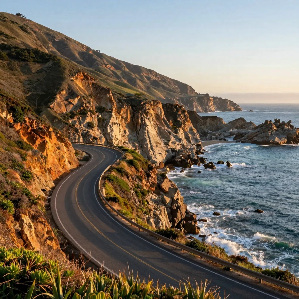 A Pacific Coast Highway curving along dramatic cliffs