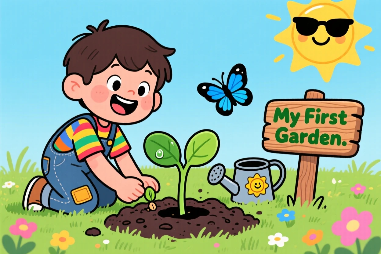 A child planting their first garden seed and watching it sprout.