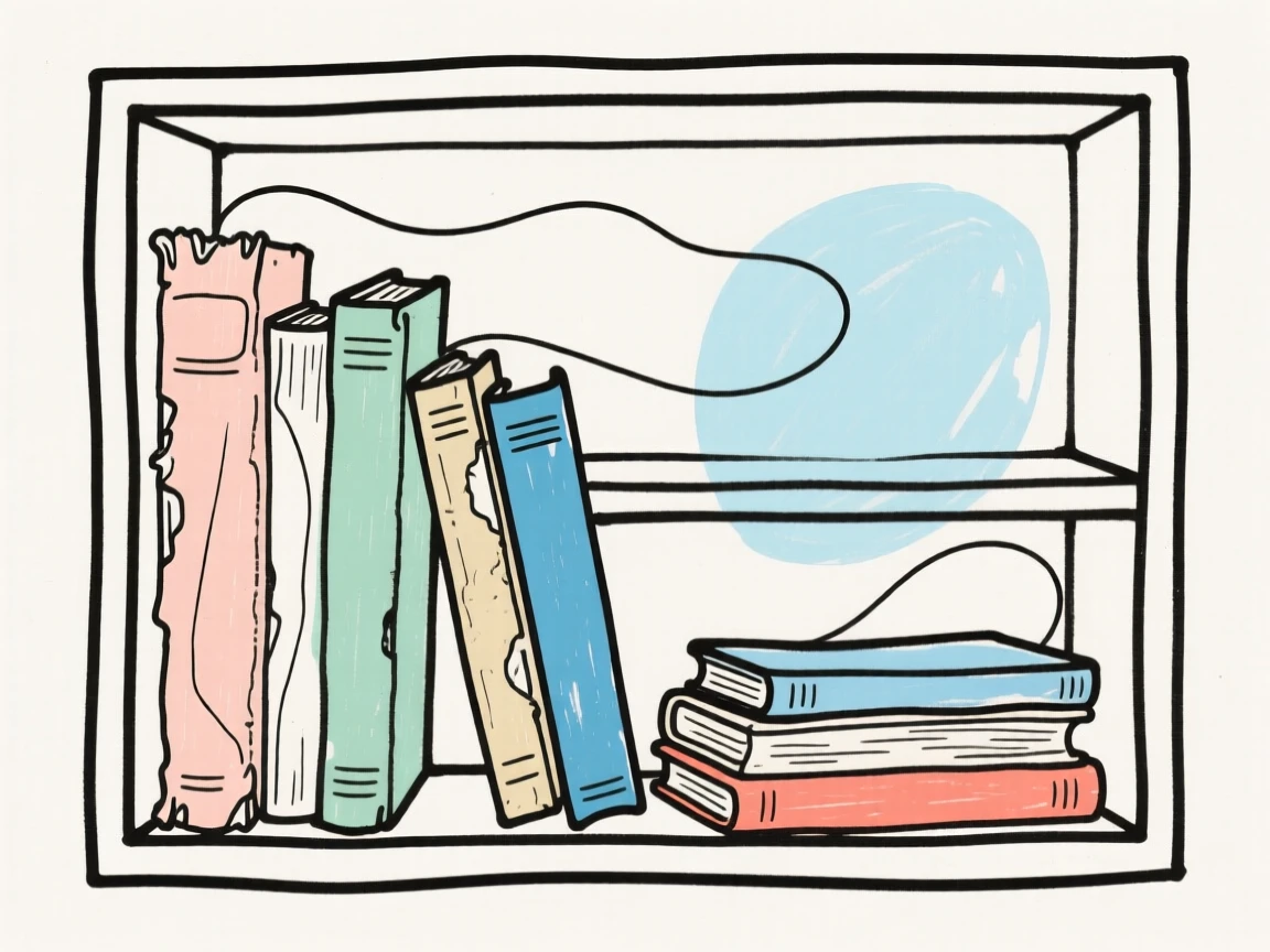 A bookshelf filled with worn novels