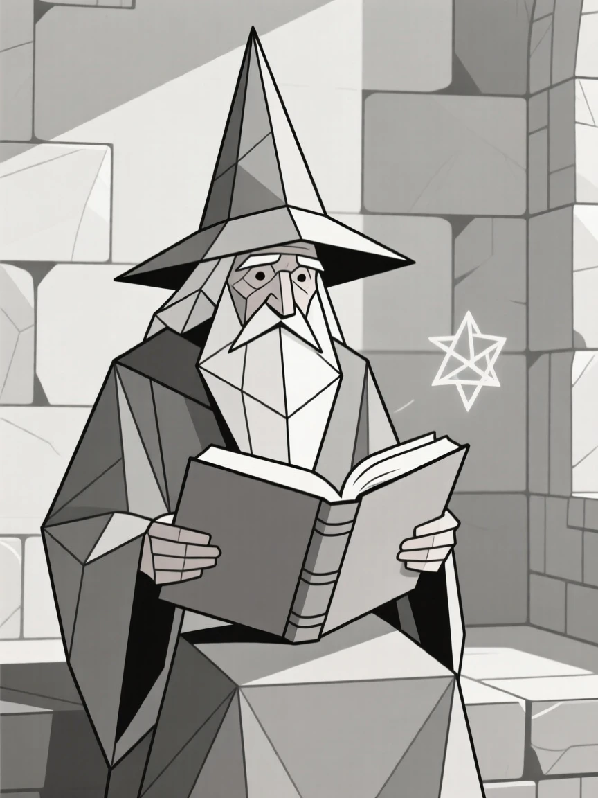 A wise old wizard reading from an ancient spellbook