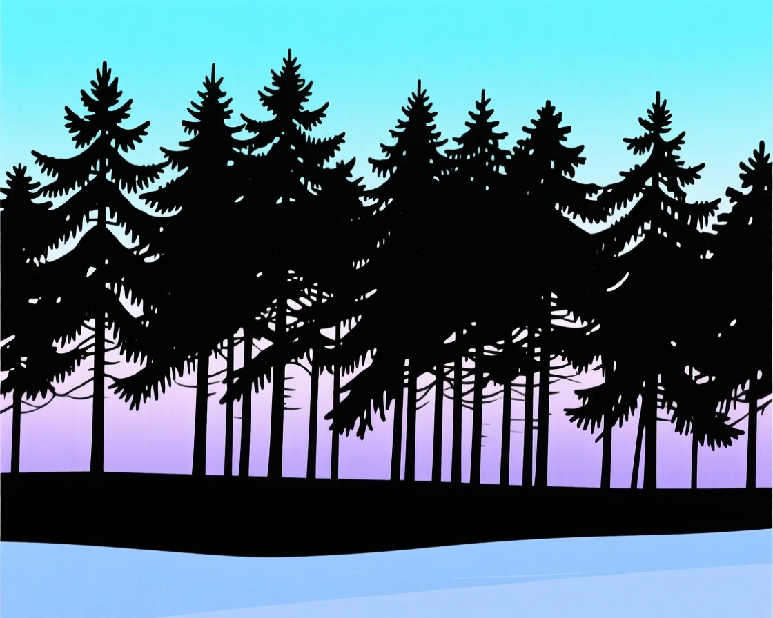 A quiet stretch of pine forest blanketed in the season's first snow.