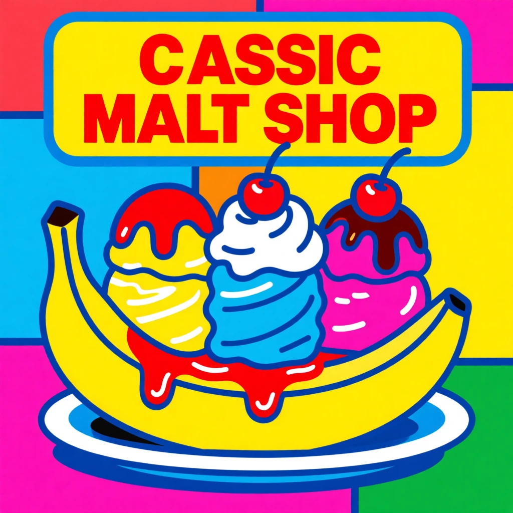 Classic malt shop banana split with three scoops