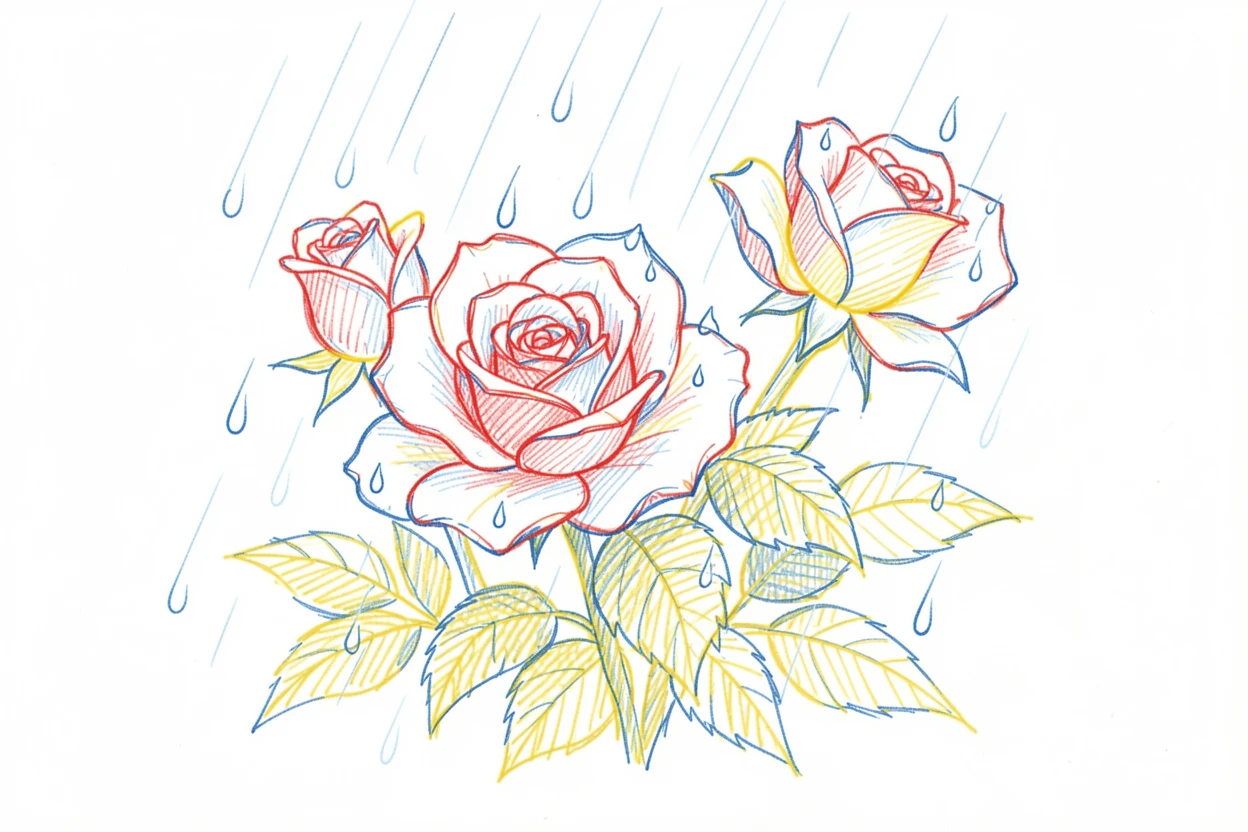 A spring morning shower leaving droplets on freshly bloomed roses
