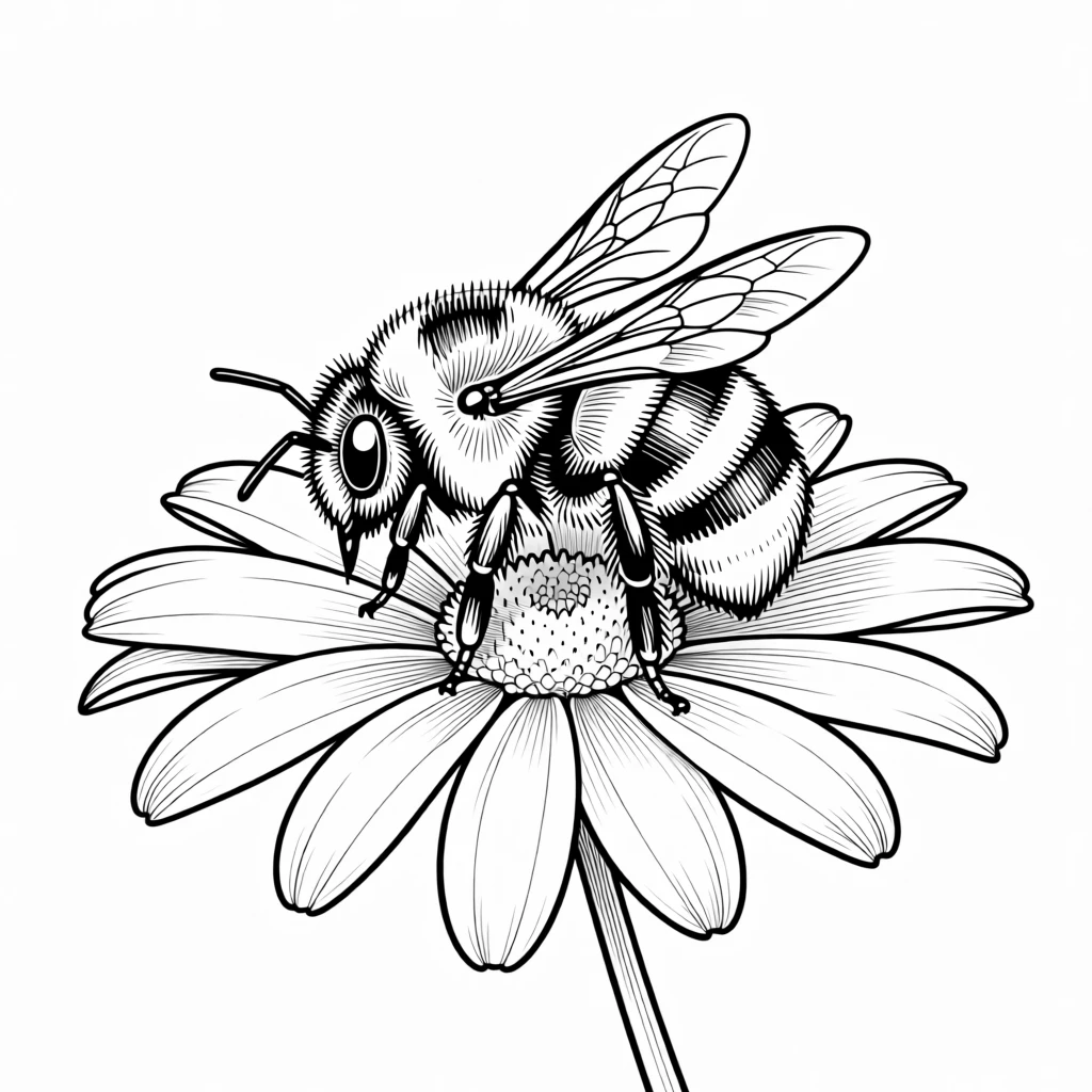 A round bumblebee resting on a daisy petal