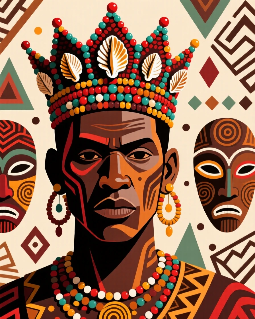 A chief's crown woven from beads and cowrie shells.