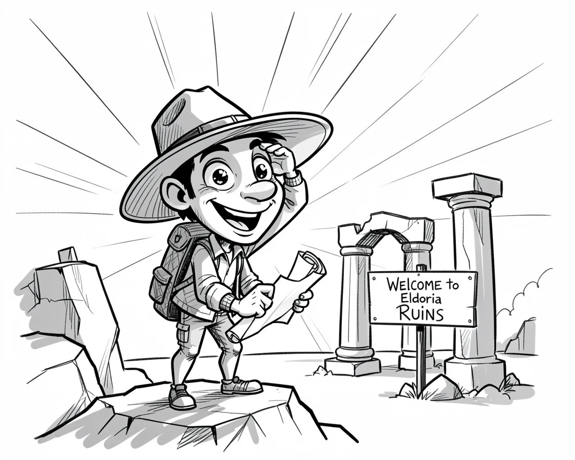 [Travel & Cultural Experiences] Vivid travel scene of a curious solo adventurer watching a sunrise over ancient ruins, full of wonder and adventure