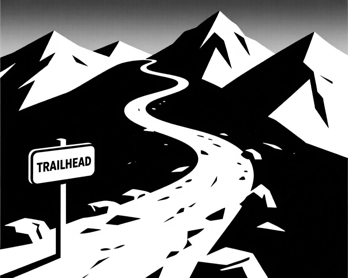A rugged mountain trail winding upward.