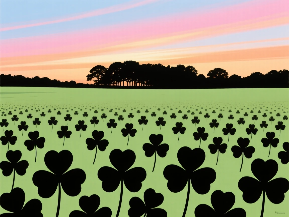 A wide field of clover stretching toward a distant tree line.