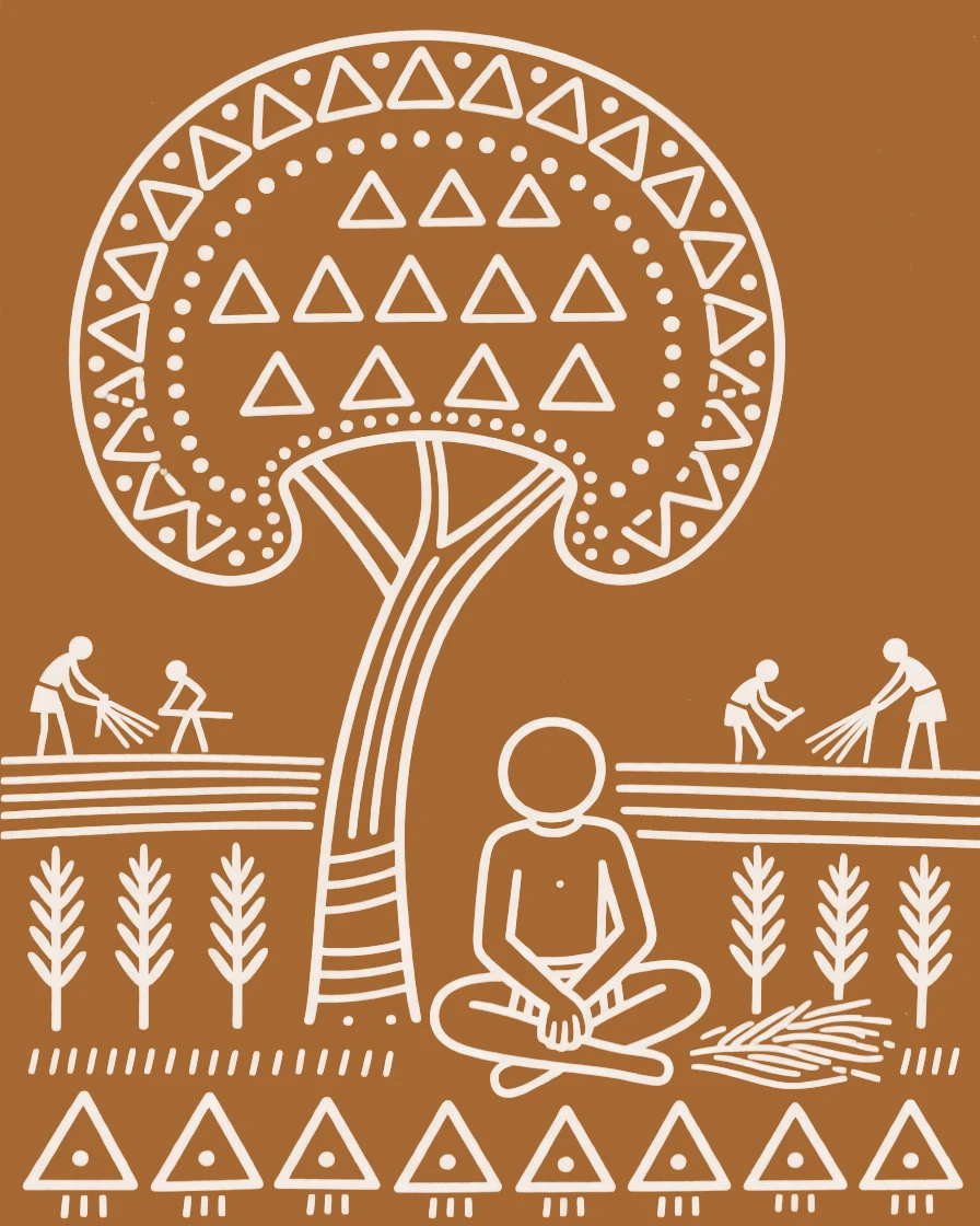 A farmer resting under a tree after a long day in the field.