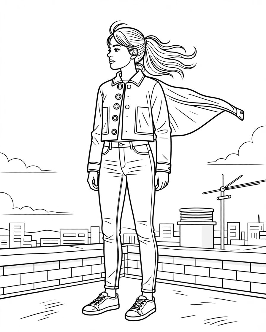 A cropped jacket with an oversized collar and statement buttons, captured mid-motion on a windy rooftop.