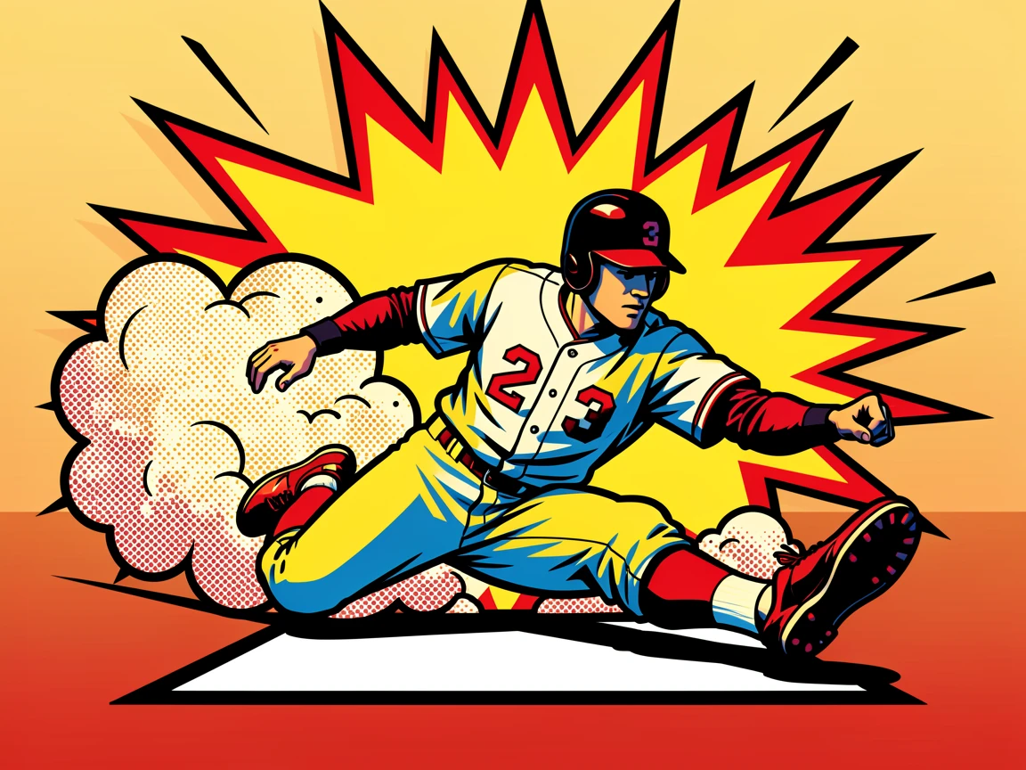 A baseball player sliding into home plate in a cloud of dust