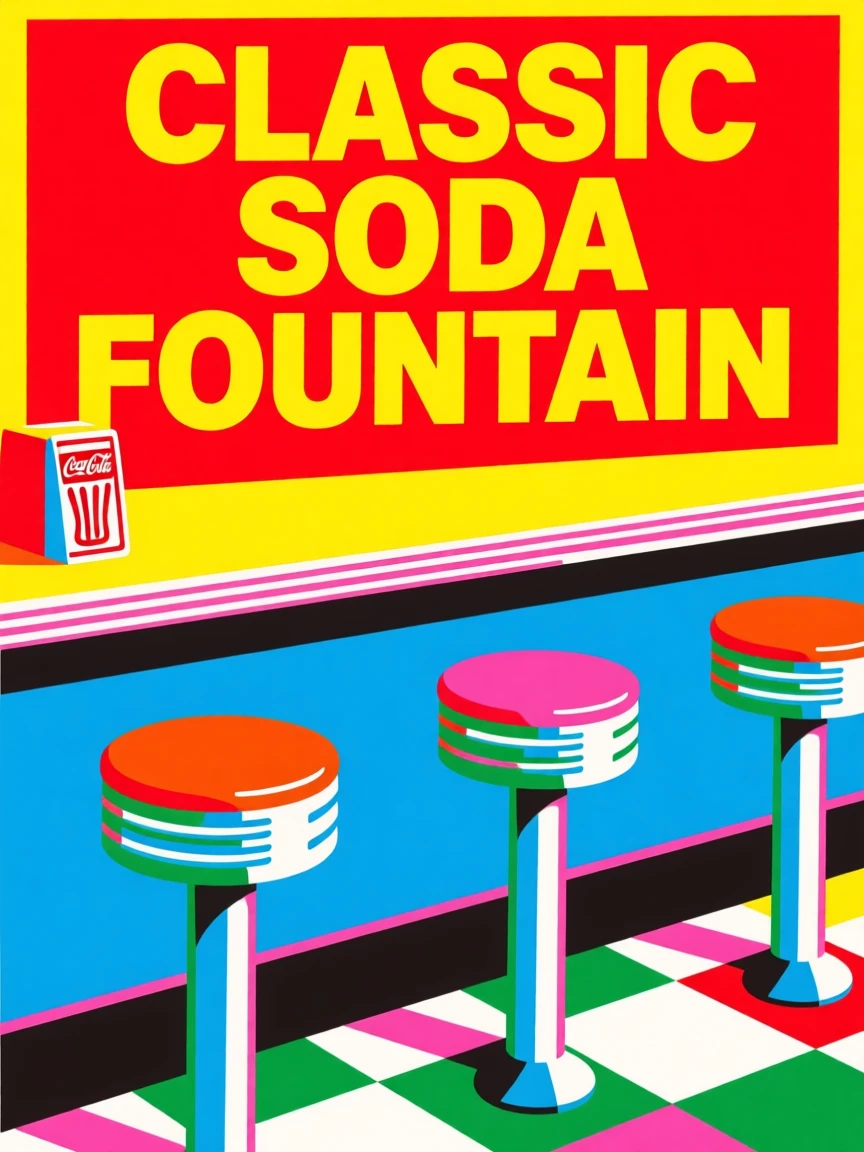 Classic soda fountain counter stools spinning