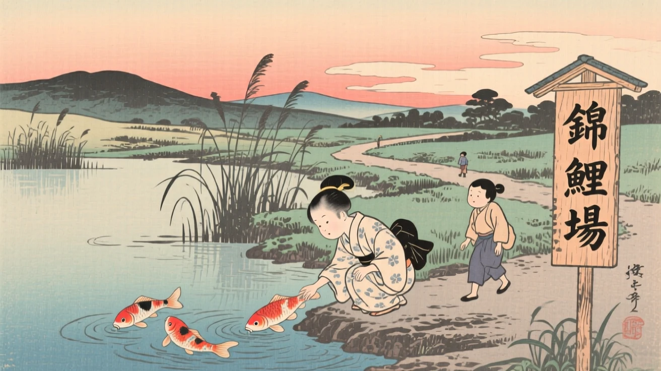 A child feeding koi walking home together at the end of a long day.