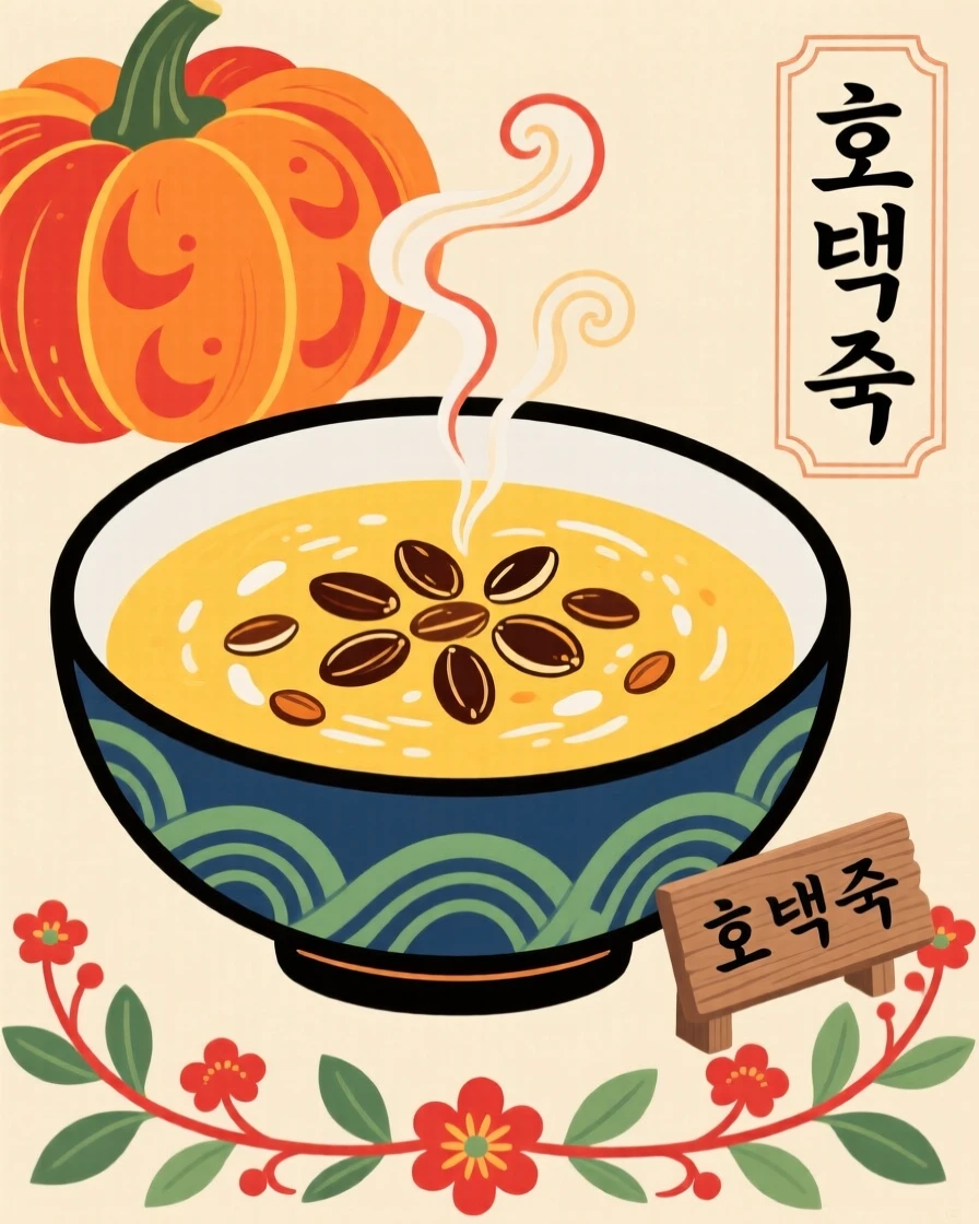 A bowl of pumpkin porridge garnished with roasted seeds.