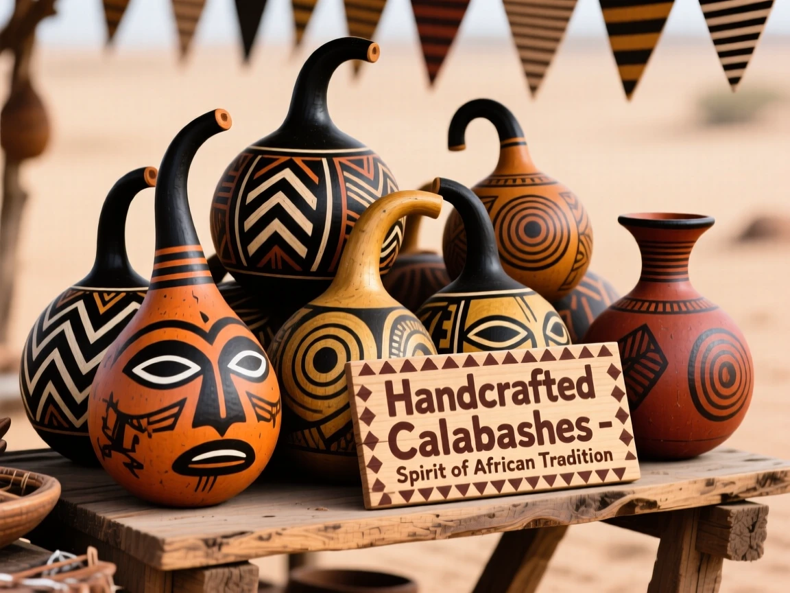 A cluster of painted calabashes displayed proudly at a craft stall.