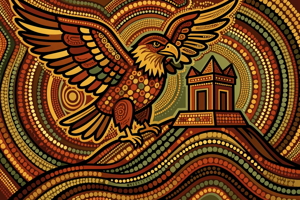 A thunder eagle guarding a sacred mountain temple