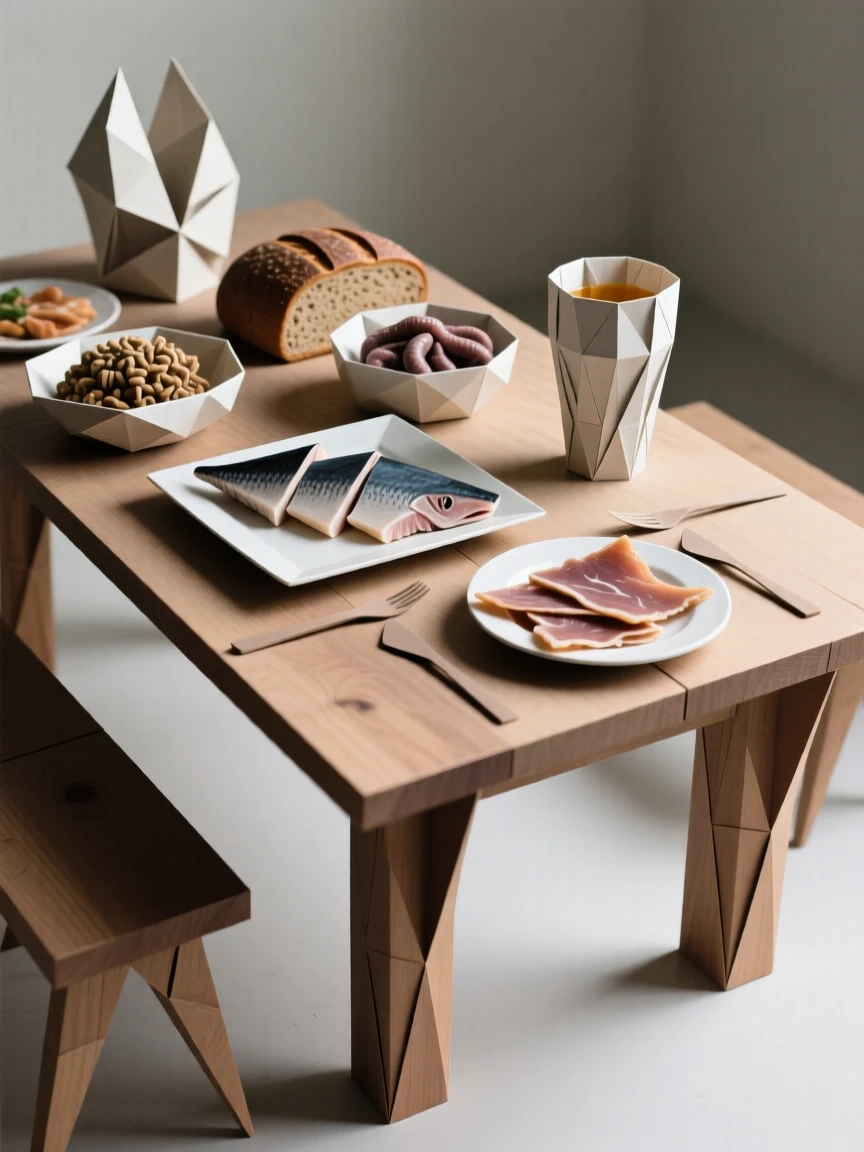 A Icelandic Þorrablót midwinter feast scene set with traditional dishes on a long table.