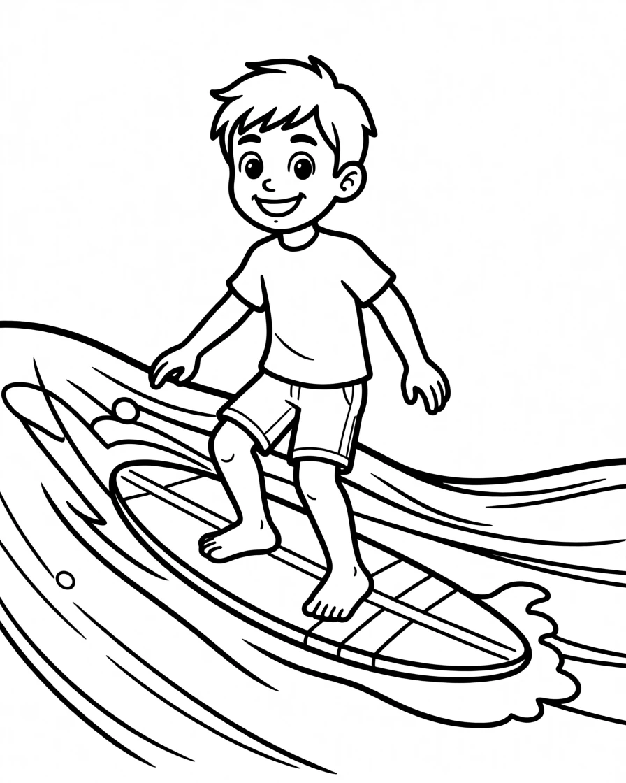 A young surfer riding a gentle wave on a surfboard