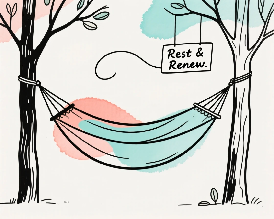 A hammock strung between two trees