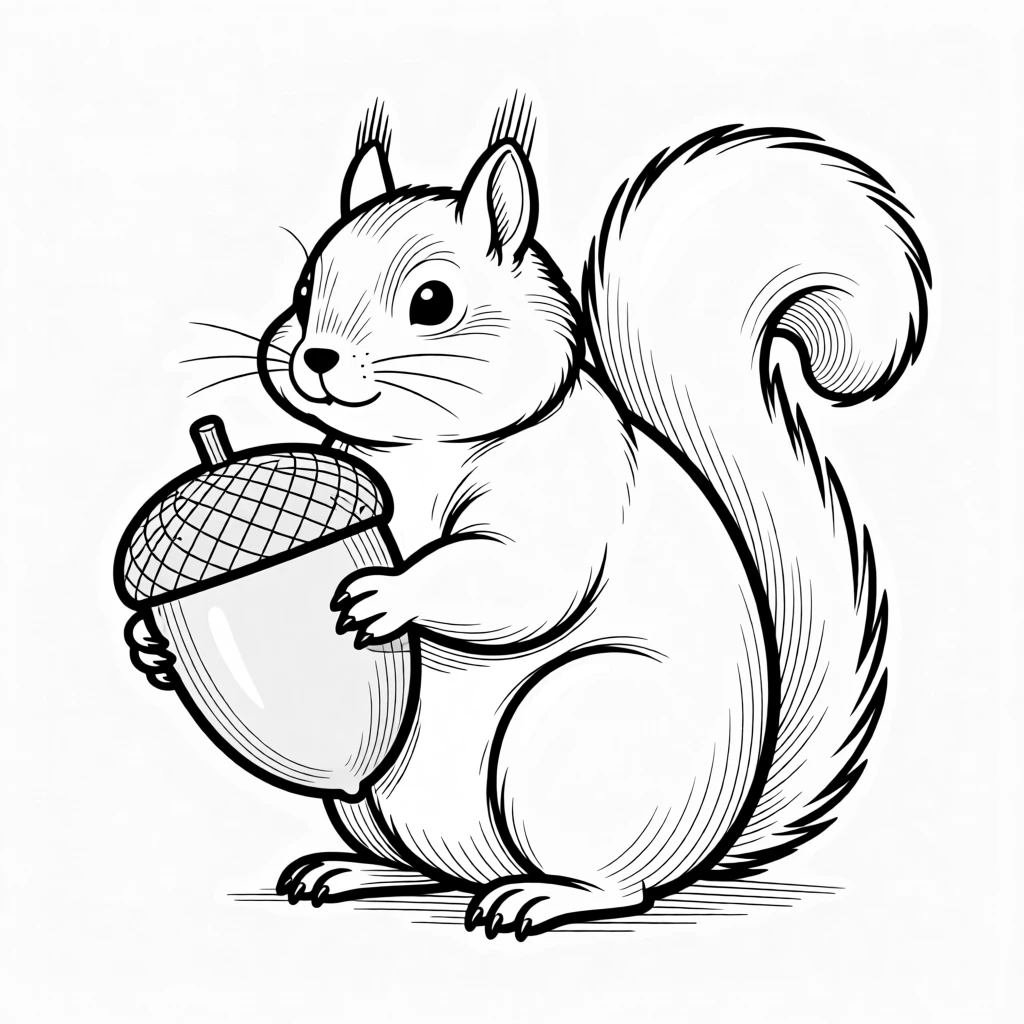 A plump squirrel clutching a giant acorn