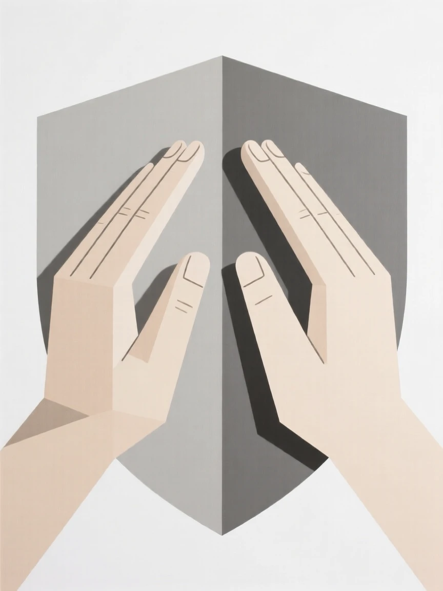 A pair of hands forming a shield shape