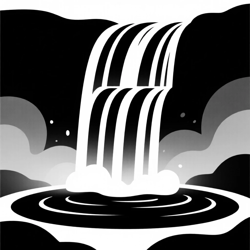 A powerful waterfall cascading into a misty pool.