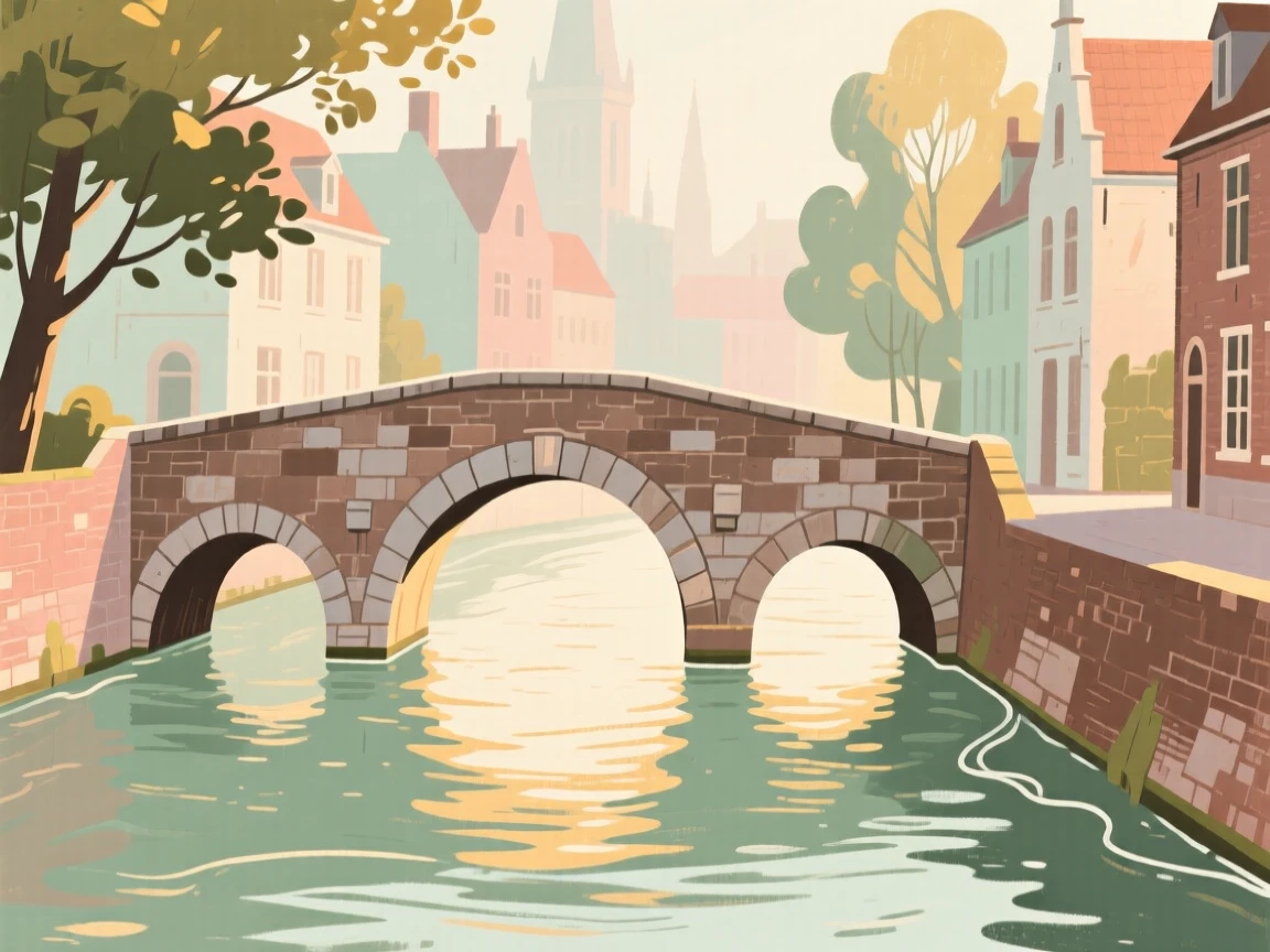 The old stone bridges spanning the canals of Bruges