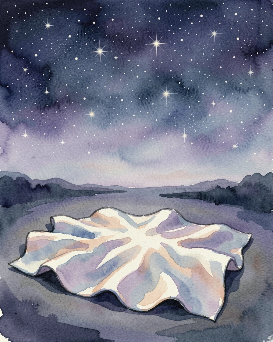 A soft blanket spread beneath a canopy of stars with a serene and unhurried atmosphere.