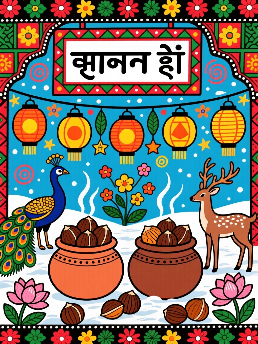 A winter market filled with roasted chestnuts and glowing lanterns.
