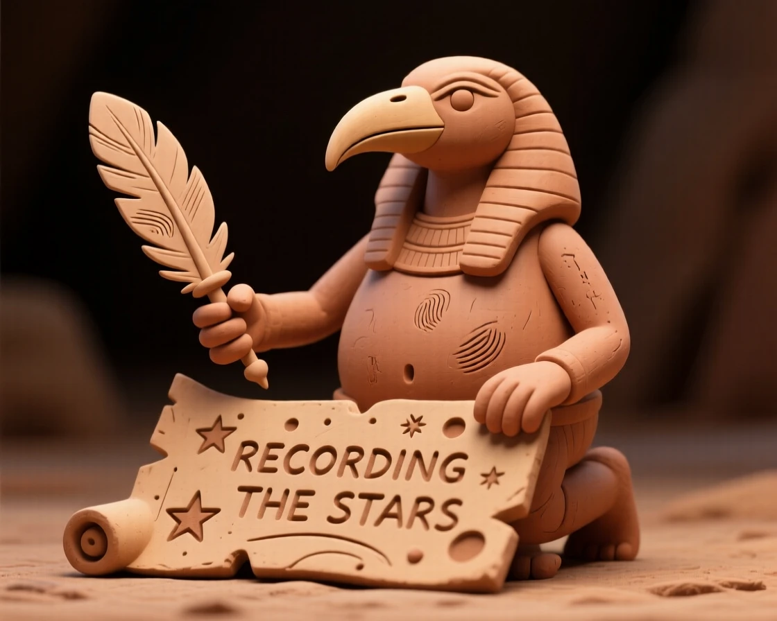Thoth recording the stars with an ibis-feathered quill