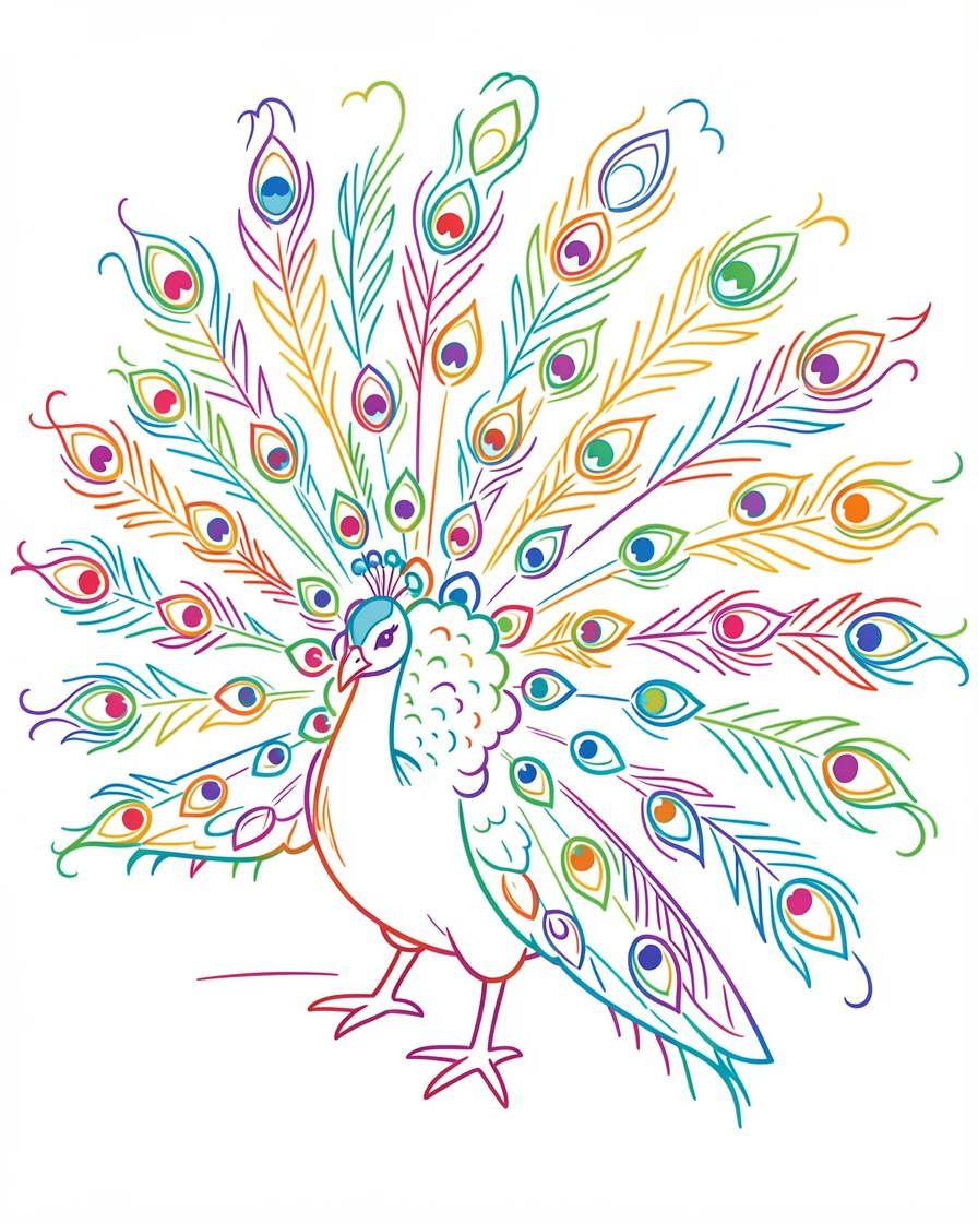 A close-up of a peacock spreading its tail in full, radiant display.