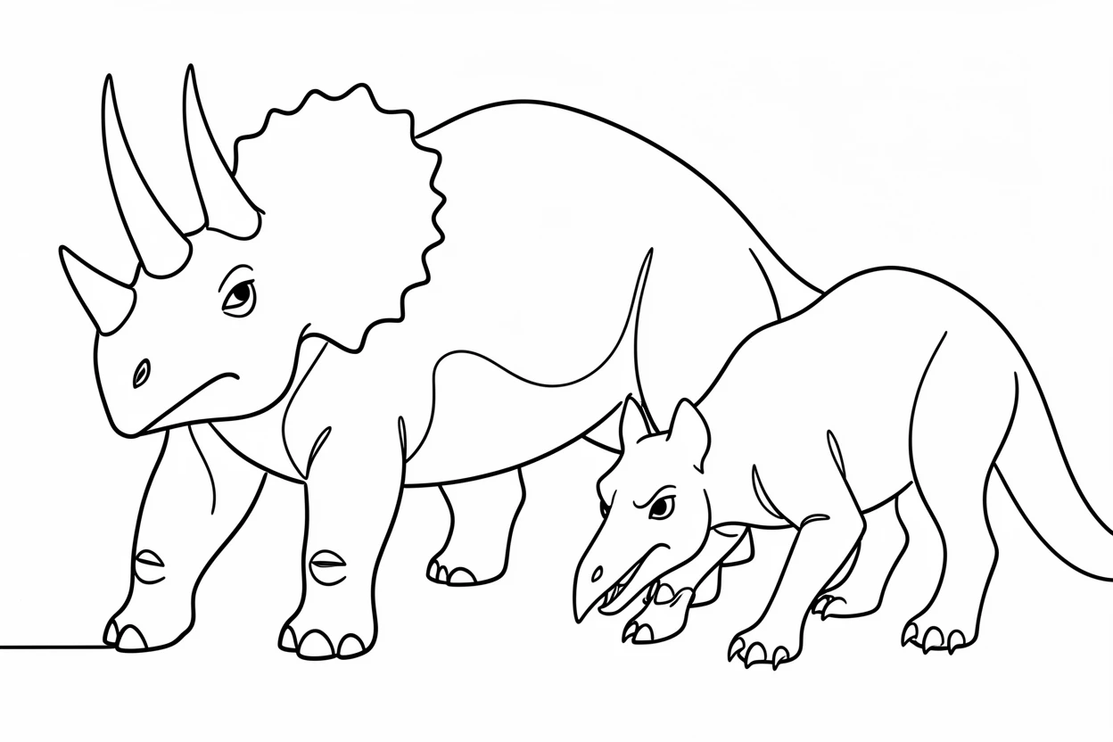 A Triceratops standing its ground against a lurking predator
