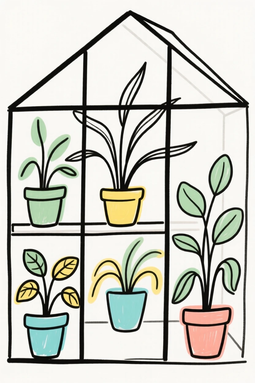 A greenhouse filled with potted plants
