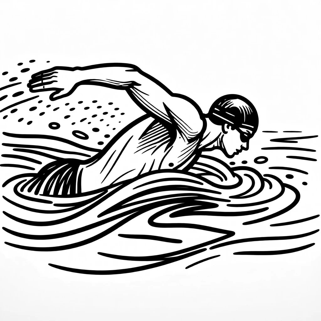 A swimmer slicing through pool water mid-stroke.