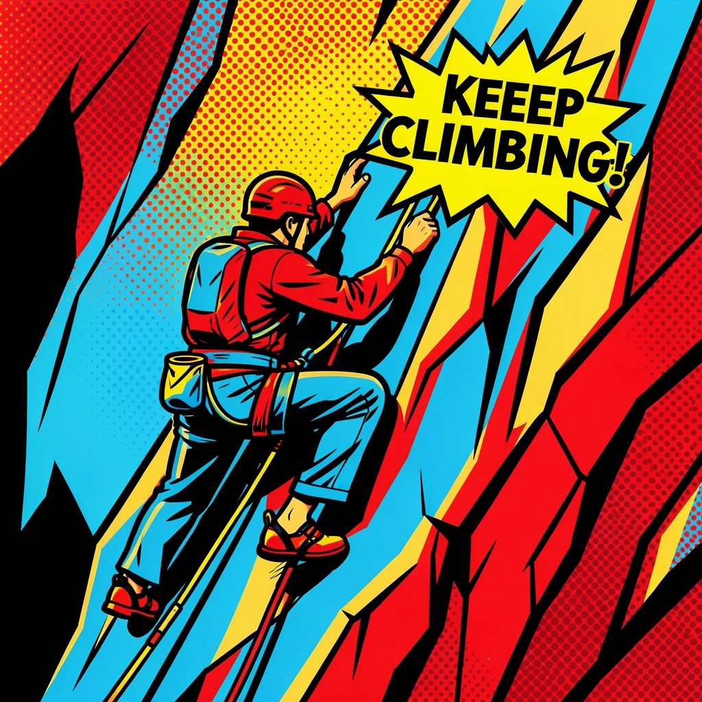 A rock climber scaling a sheer granite cliff
