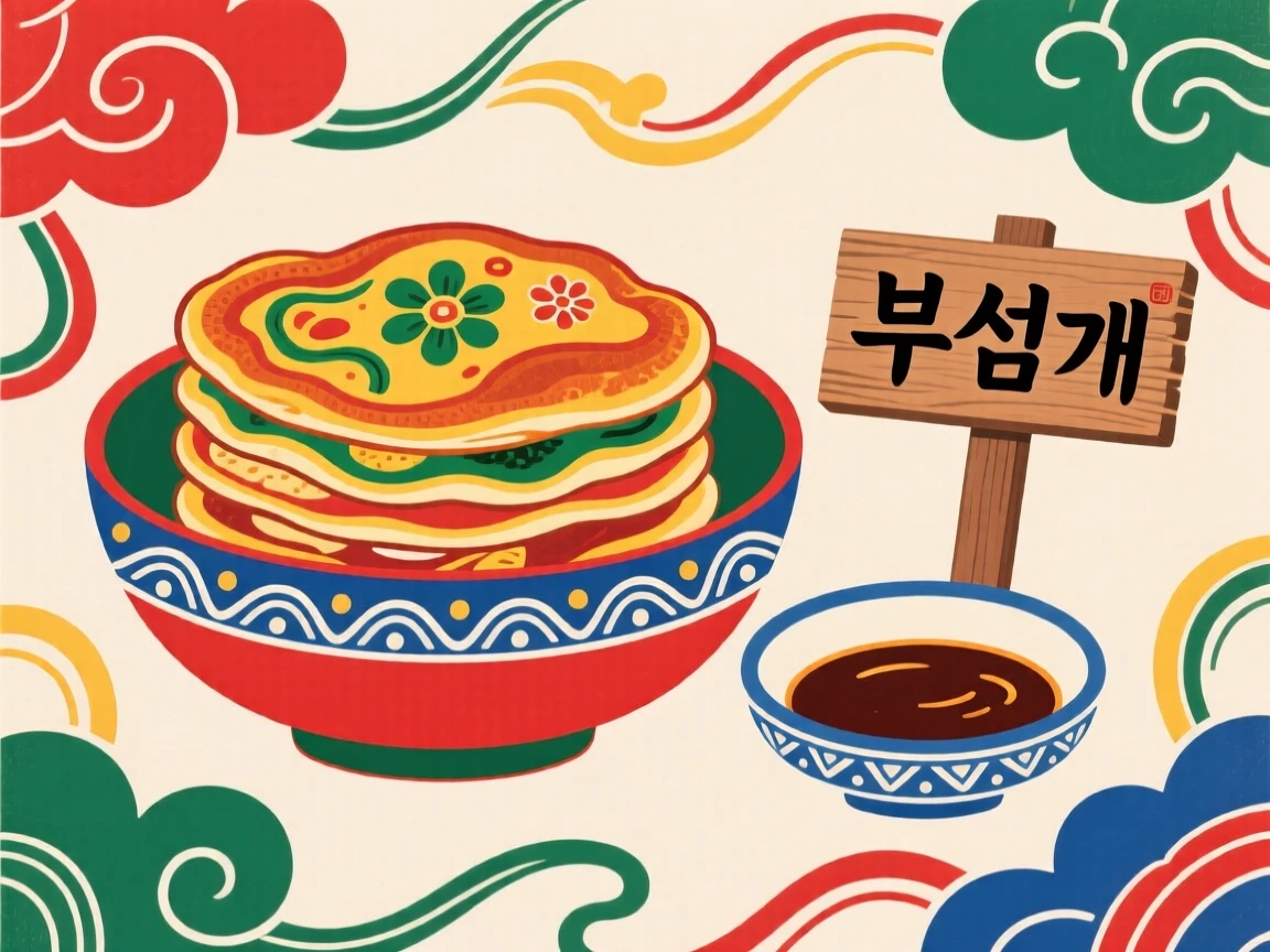 A bowl of savory pancake slices stacked beside a dipping sauce.