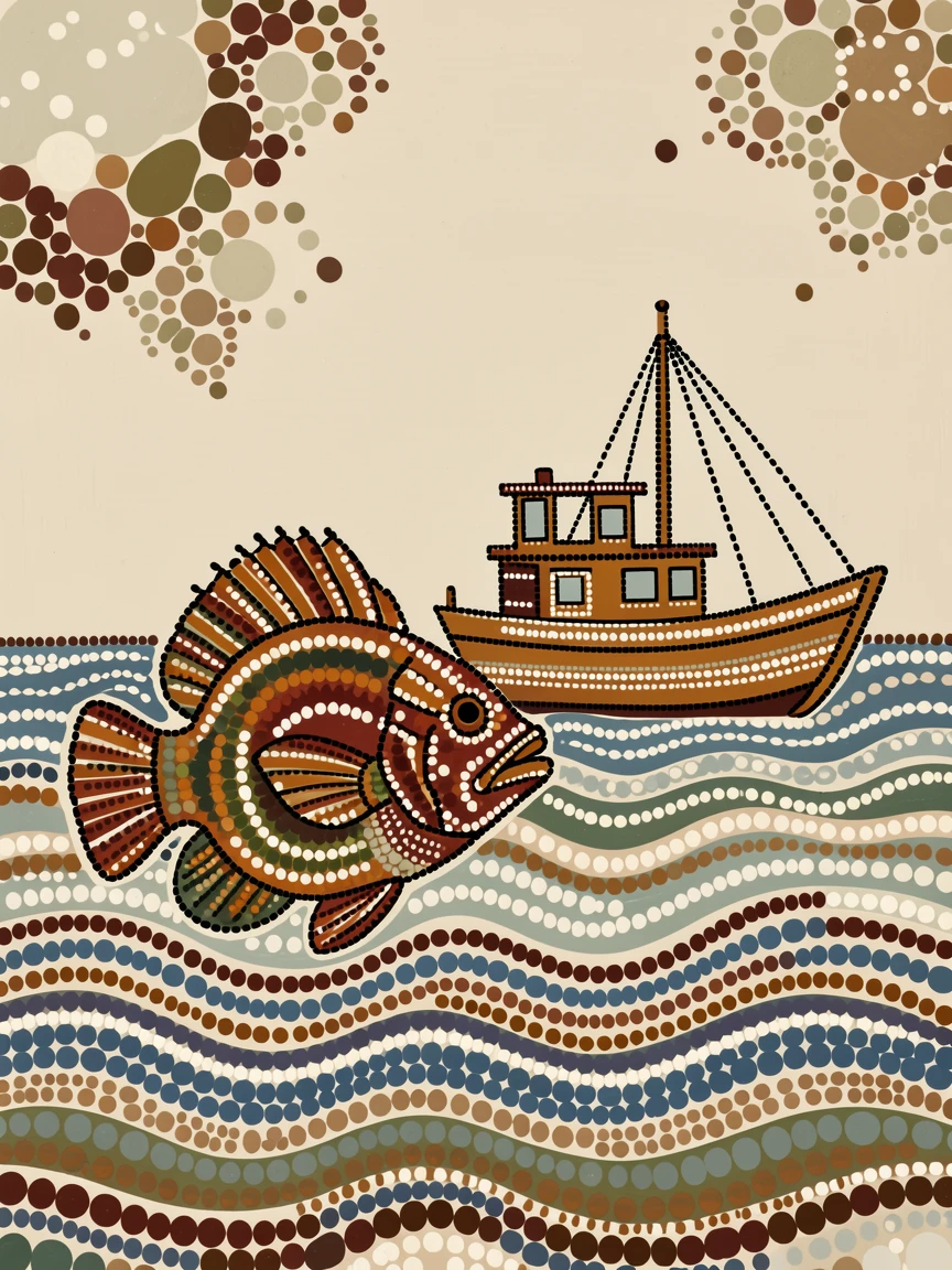 A parrotfish surfacing beside a fishing boat