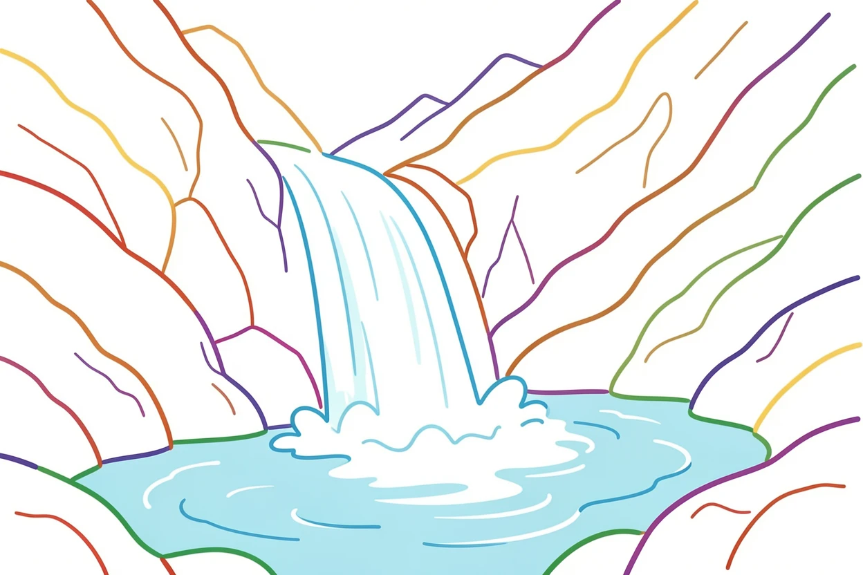 A quiet mountain waterfall tumbling into a crystal-clear alpine pool.