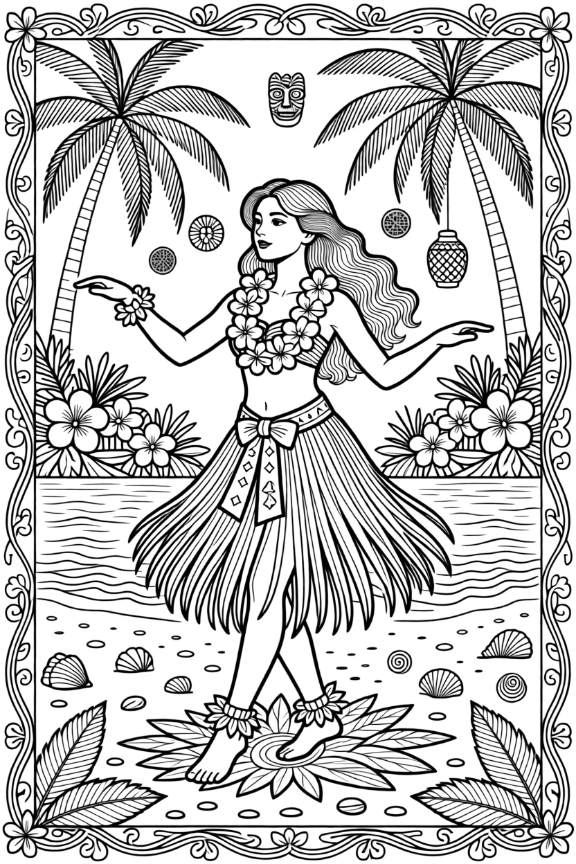 A traditional hula dancer adorned with a flower lei.