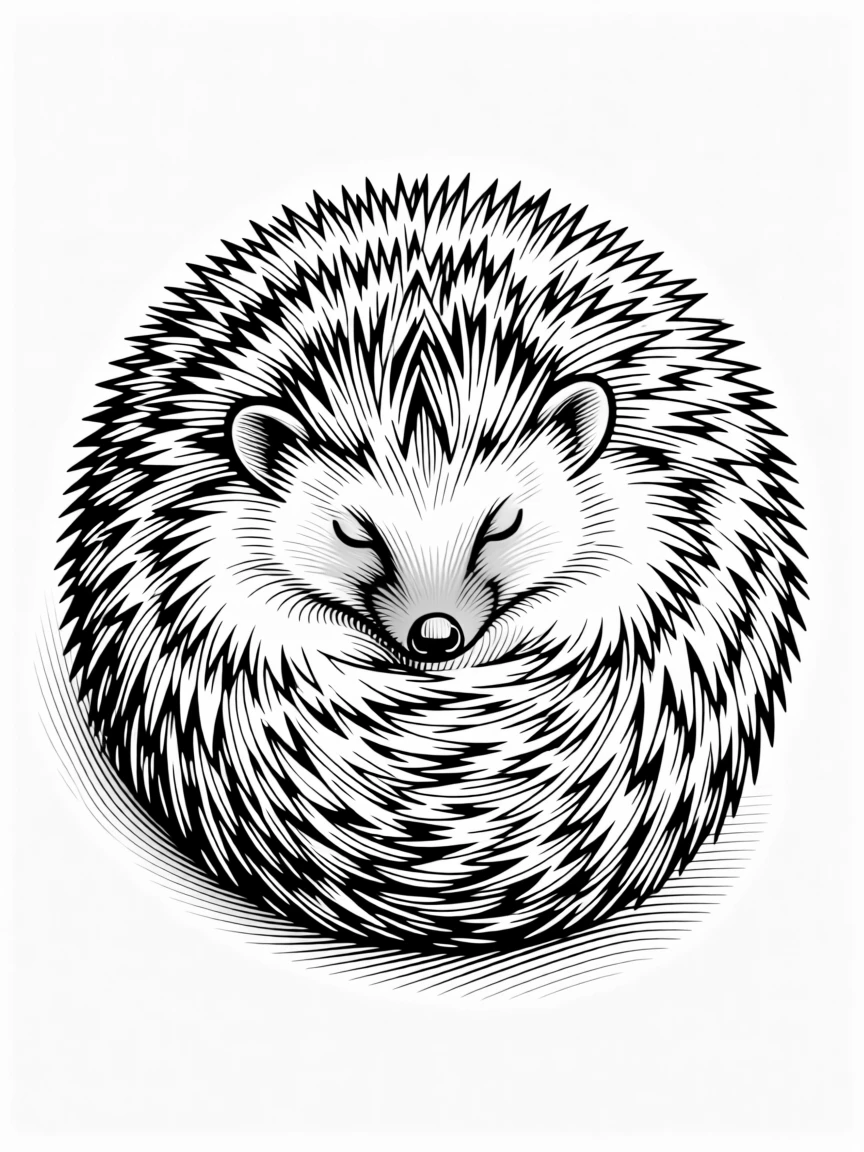 A round hedgehog curled into a perfect ball
