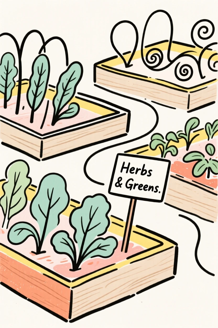 A vegetable garden with raised beds