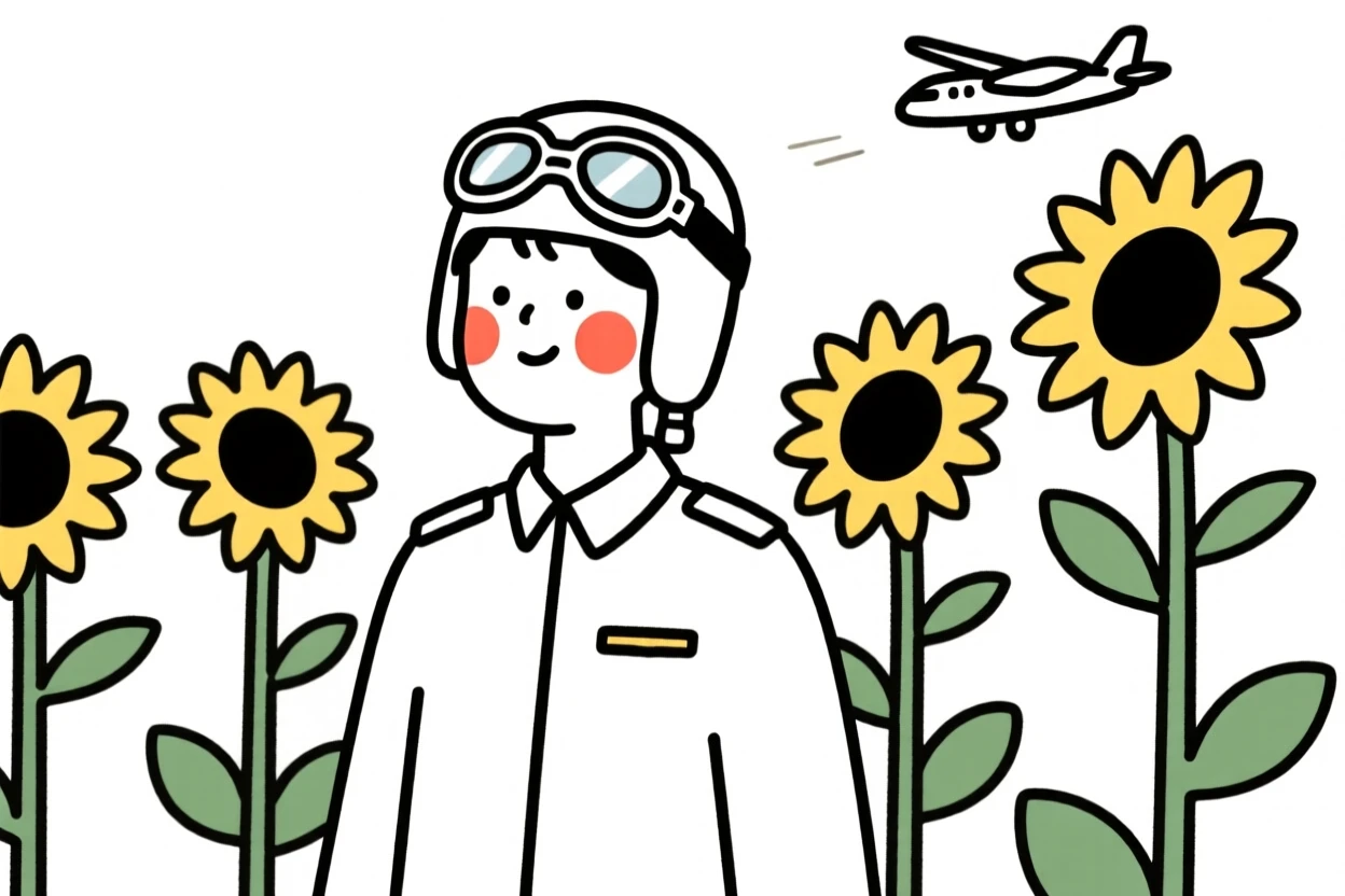 A pilot before takeoff in a sunflower field.