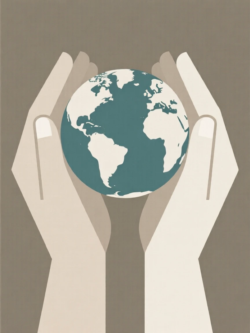 A pair of hands holding a small globe
