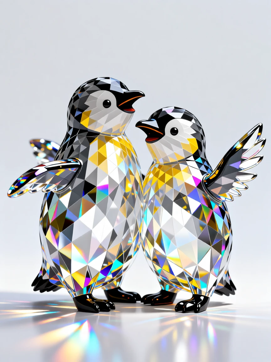 A pair of baby penguins huddled together, tiny wings flapping excitedly.