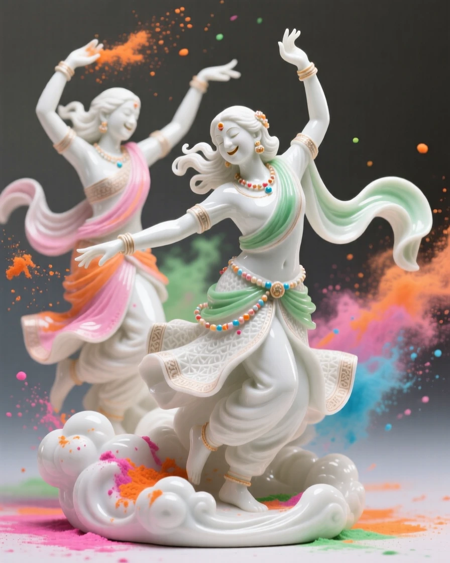 A vibrant Indian Holi festival of colors celebration, captured mid-motion with dynamic energy.